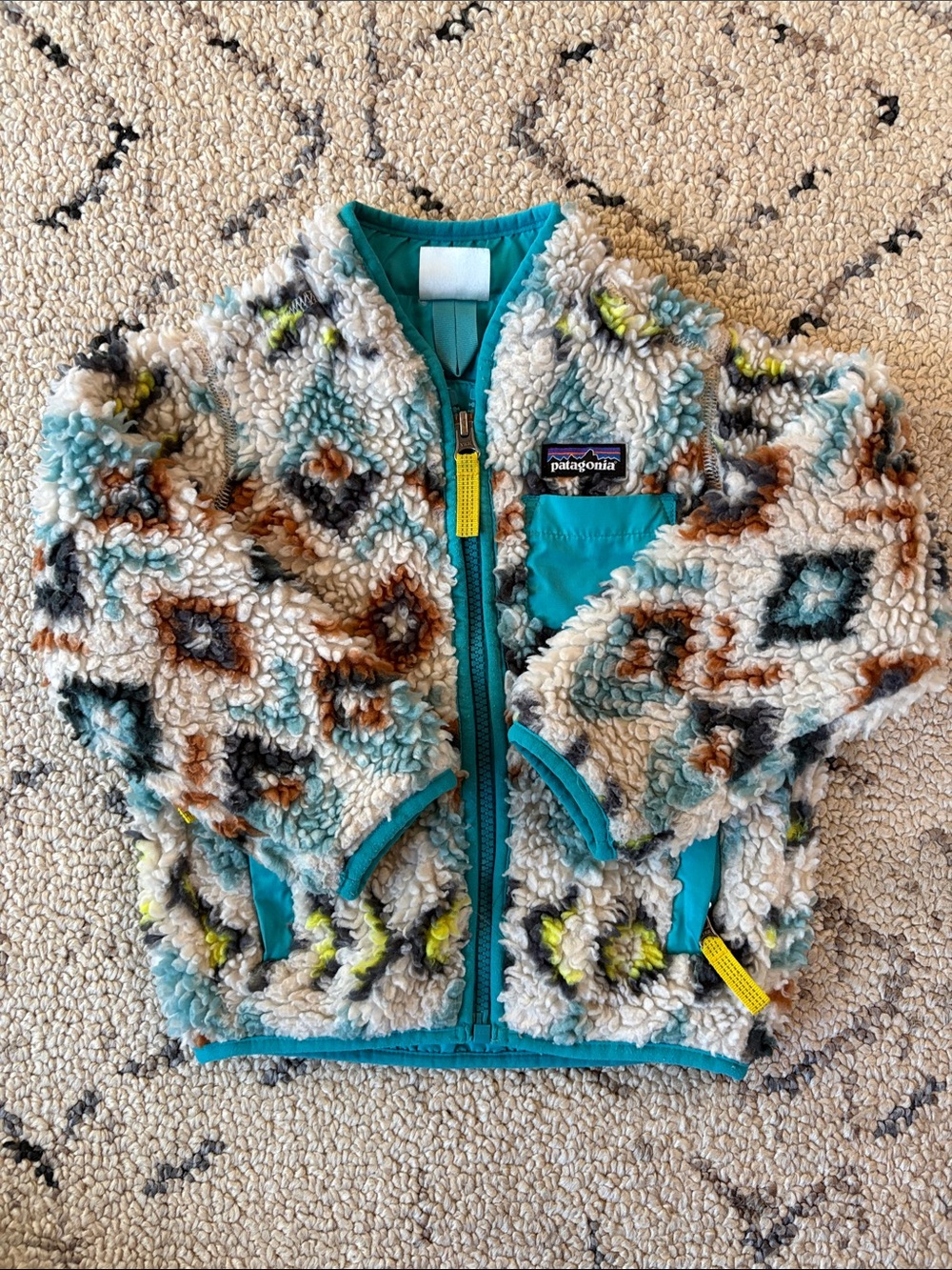 Patagonia Kids' Teal & Multi Sherpa Fleece Jacket 2T